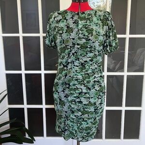 GANNI Floral Mesh Ruched Mini Dress